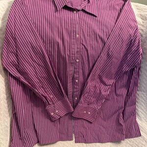 Lauren Ralph Lauren Women's Purple and White Striped Button Down Shirt Sz 2X